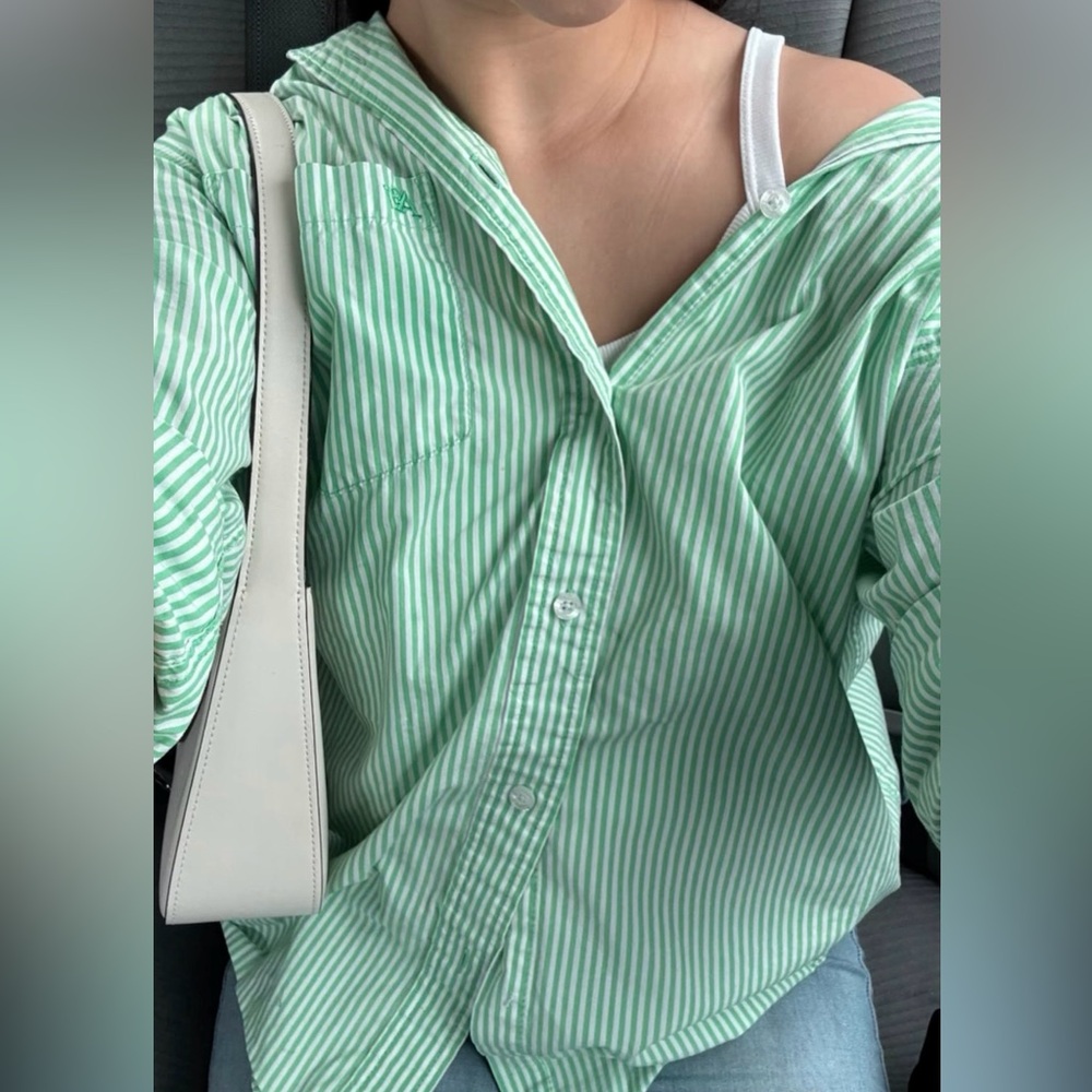 Aeropostale Mint Green and White Striped Button-Up Shirt